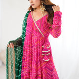 Pink Bandhani Anarkali Set