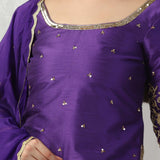 Purple Raw Silk Designer Kurti With Lehenga And Dupatta