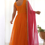 Orange Georgette Anarkali With Dupatta