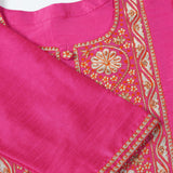 Pink Raw Silk Embroidered Kurti With Salwar And Contrast Dupatta