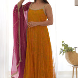 Yellow Bandhani Anarkali With Dupatta