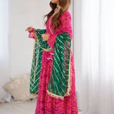 Pink Bandhani Anarkali Set