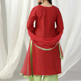 Purple Raw Silk Embroidered Kurti With Salwar And Dupatta