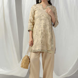 Beige Golden Shimmer Embroidered Co-Ord Set