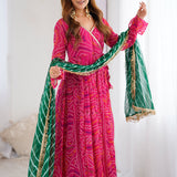 Pink Bandhani Anarkali Set