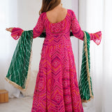 Pink Bandhani Anarkali Set
