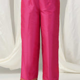 Pink Raw Silk Embroidered Kurti With Salwar And Contrast Dupatta