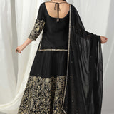 Black Raw Silk Designer Kurti With Lehenga And Dupatta