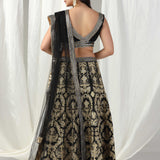 Black Raw Silk Designer Gota Patti Lehenga With Blouse And Dupatta
