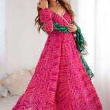 Pink Bandhani Anarkali Set