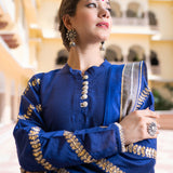 Blue Cotton Silk Gota Patti Gharara Suit Set