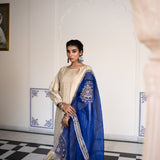 Gold Blue Cotton Suit Hand Blocked In Antique Gold