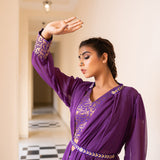 Purple Cotton Pant Saree With Chiffon Jacket And Dupatta