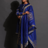 Blue Cotton Silk Gota Patti Suit Set With Dupatta
