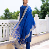 Blue Cotton Silk Gota Patti Suit Set