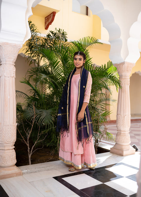 <img> Blush Pink Cotton Silk Gota Patti Suit Set