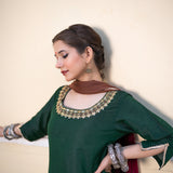 Bottle Green Cotton Silk Gota Patti Suit Set