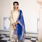 Gold Blue Cotton Suit Hand Blocked In Antique Gold