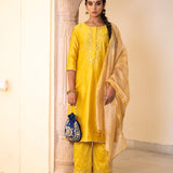 Minted Yellow Cotton Silk Gota Patti Suit Set