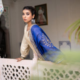 Gold Blue Cotton Suit Hand Blocked In Antique Gold