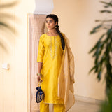 Minted Yellow Cotton Silk Gota Patti Suit Set