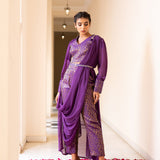 Purple Cotton Pant Saree With Chiffon Jacket And Dupatta
