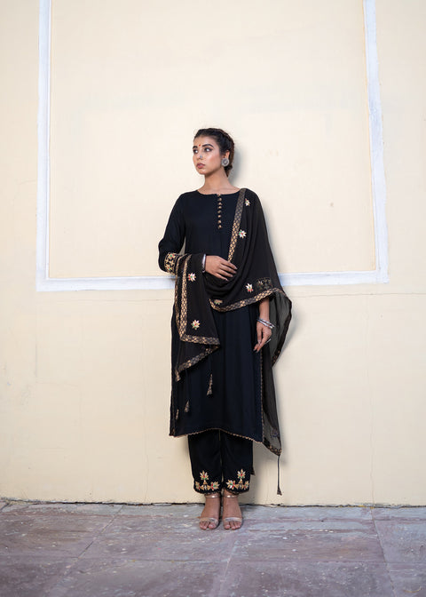 <img> Black Cotton Gota Patti Suit Set