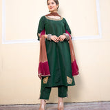 Bottle Green Cotton Silk Gota Patti Suit Set
