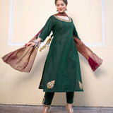 Bottle Green Cotton Silk Gota Patti Suit Set