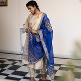 Gold Blue Cotton Suit Hand Blocked In Antique Gold
