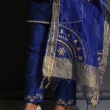 Blue Cotton Silk Gota Patti Suit Set With Dupatta