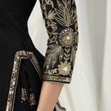 Black Raw Silk Designer Kurti With Lehenga And Dupatta