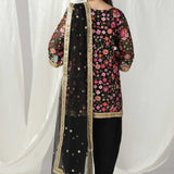Black Designer Kurti With Tulip Pants And Dupatta