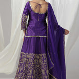 Purple Raw Silk Designer Kurti With Lehenga And Dupatta