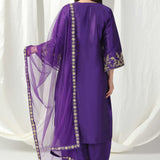 Purple Raw Silk Dori Hand Embroidered Suit With Salwar And Dupatta