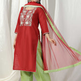 Purple Raw Silk Embroidered Kurti With Salwar And Dupatta