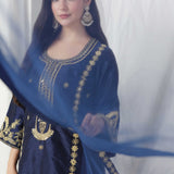 Blue Raw Silk Elegant Dori Hand Embroidered Suit With Salwar And Dupatta