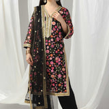 Black Resham Work Suit With Pants And Dupatta