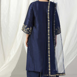 Blue Raw Silk Elegant Dori Hand Embroidered Suit With Salwar And Dupatta