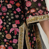 Black Designer Kurti With Georgette Sharara And Net Dupatta