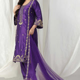 Purple Raw Silk Dori Hand Embroidered Suit With Salwar And Dupatta