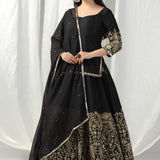 Black Raw Silk Designer Kurti With Lehenga And Dupatta