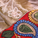 Elegant Peach Pink Tissue Organza Pen Kalamkari Saree