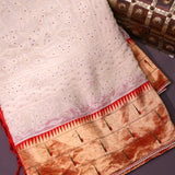 Cream Colour Chikankari Triple Muniya Saree With Intricate Embroidery