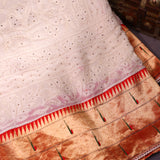 Cream Colour Chikankari Triple Muniya Saree With Intricate Embroidery