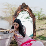 White And Pink Cotton Kurta Set With Hand Embroidery