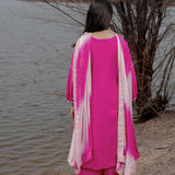 Pink And White Cotton Kurta Set With Hand Embroidery