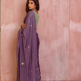 Lavender Gota Patti Chinon Saree With Powder Blue Cotton Silk Blouse