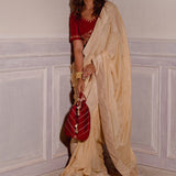 Cream Gota Patti Chinon Saree With Maroon Cotton Silk Blouse