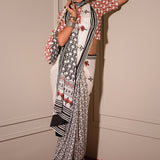 Monochrome Hand Blocked Chinon Saree Set